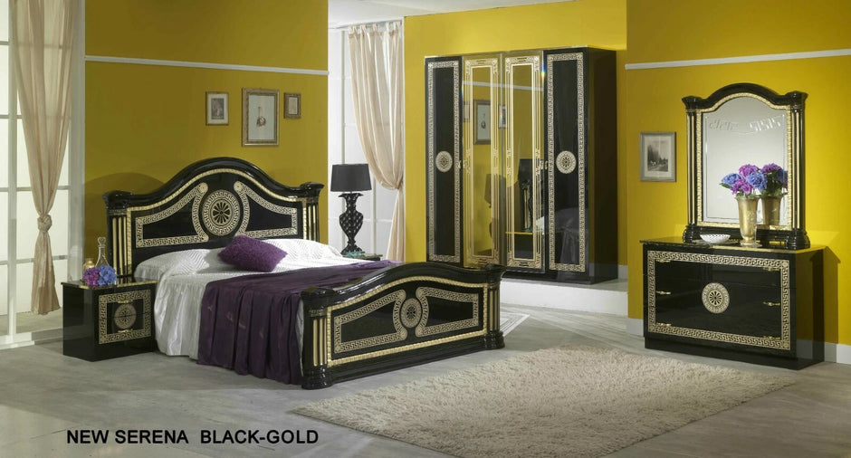 New Serena Italian Wooden Headboard with 4Doors Wardrobe Bedroom Set Ben Company