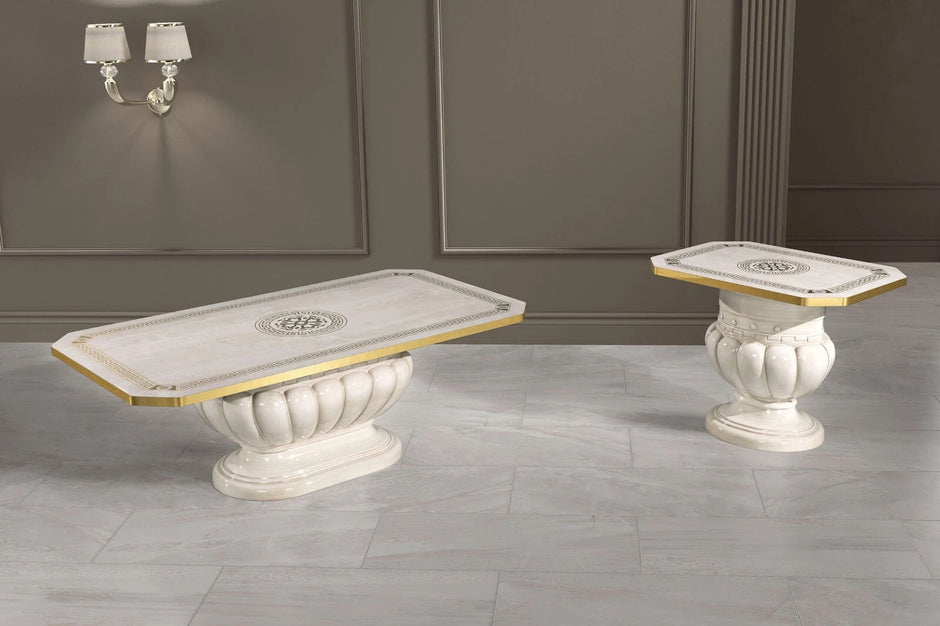 New Aurora Italian Beige /Gold  Oval Ext-Dining Set + 4 Chairs H2O Design