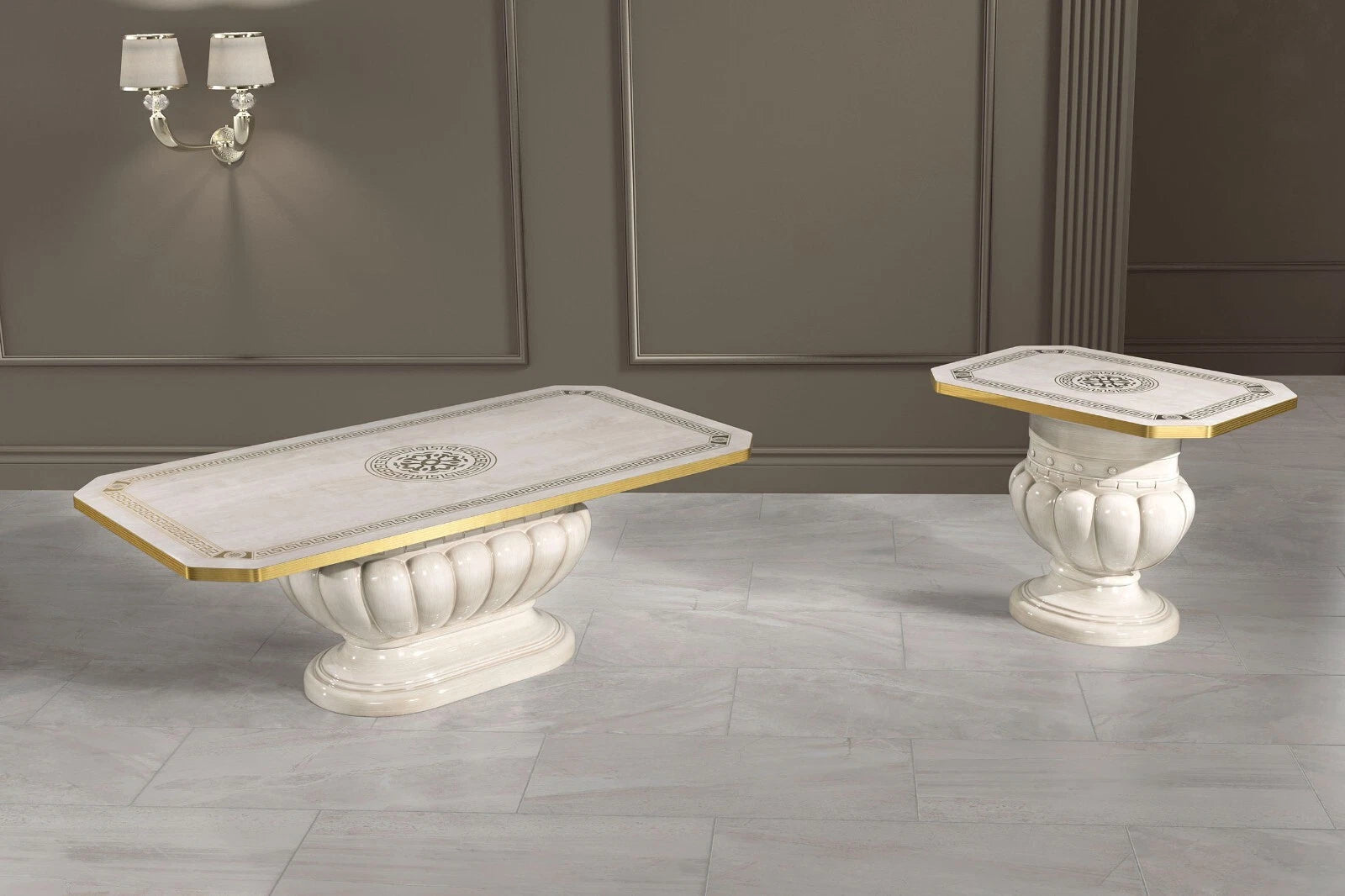 New Aurora Italian Beige /Gold  Oval Ext-Dining Set + 4 Chairs H2O Design