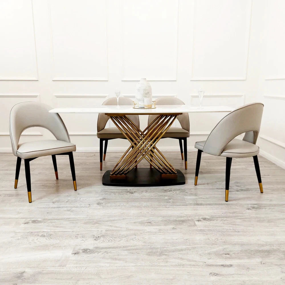 New Orion Gold Luxury Italian 1.8m White Marble Stone Dining Table +6 Chairs Set