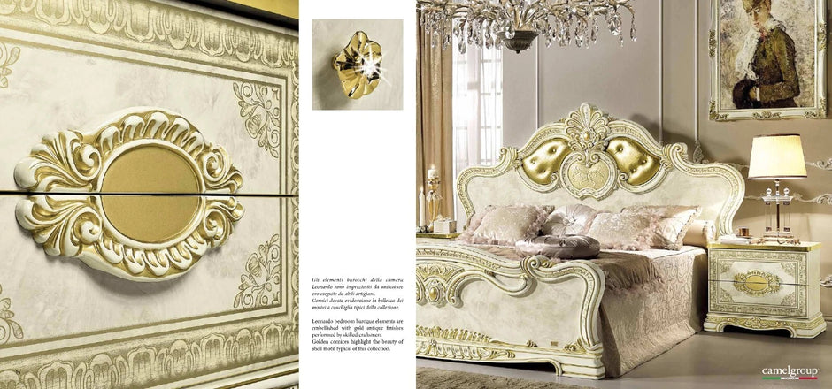 Luxury Leonardo Italian Bedroom Furniture set Ivory-Gold Camel Group-OFFER £2699