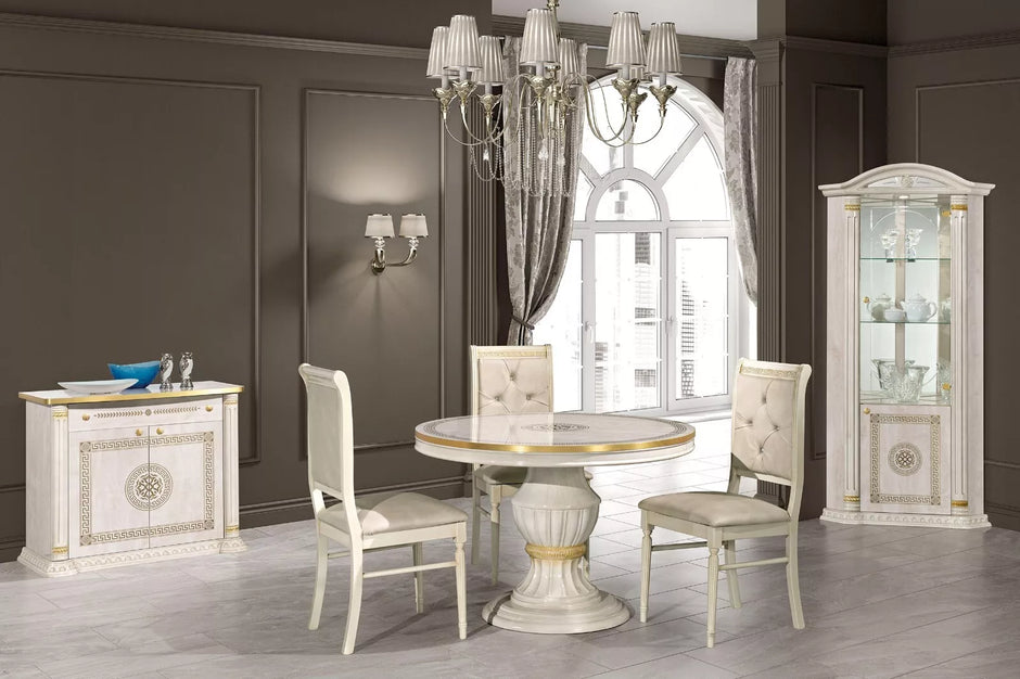 Aurora Versa Design Italian Beige /Gold Oval Ext-Dining Set + 4 Chairs H2O Design
