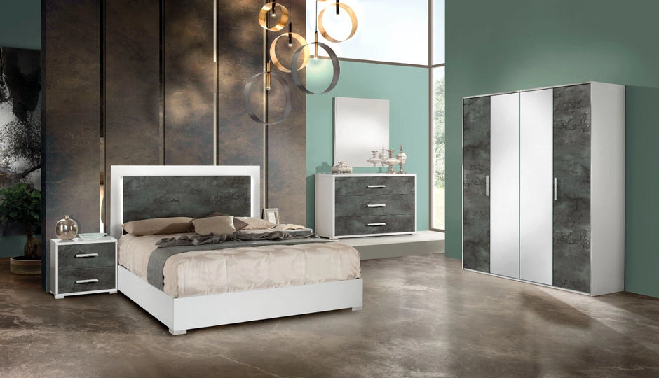 New Luxury Denise Italian Bedroom Set With 4Door Wardrobe White Oxide H2O Design