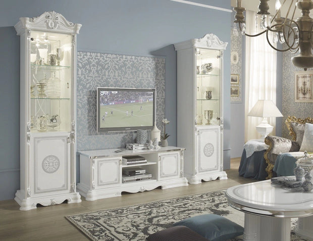 Greta Stunning Italian High Gloss Single Doors Vitrine/Cabinet White/silver