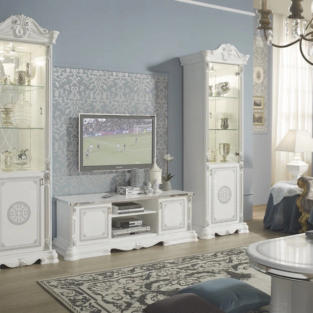 Greta Stunning Italian High Gloss Single Doors Vitrine/Cabinet White/silver