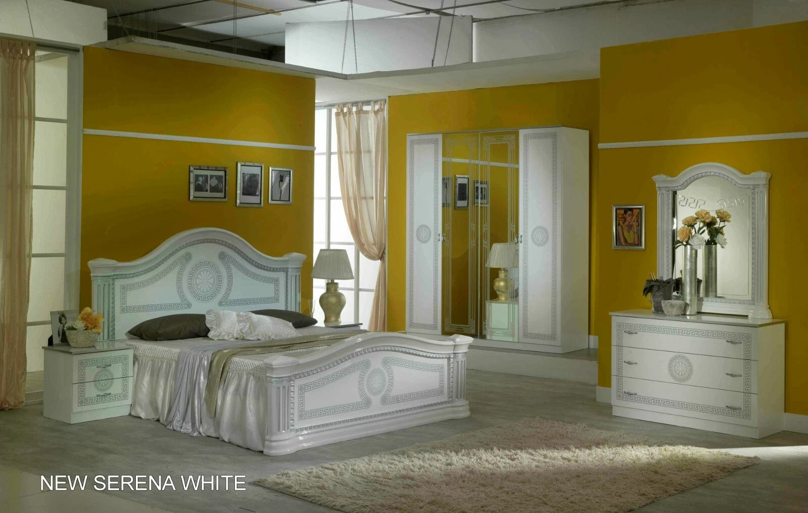 New Serena Italian Wooden Headboard with 4Doors Wardrobe Bedroom Set Ben Company