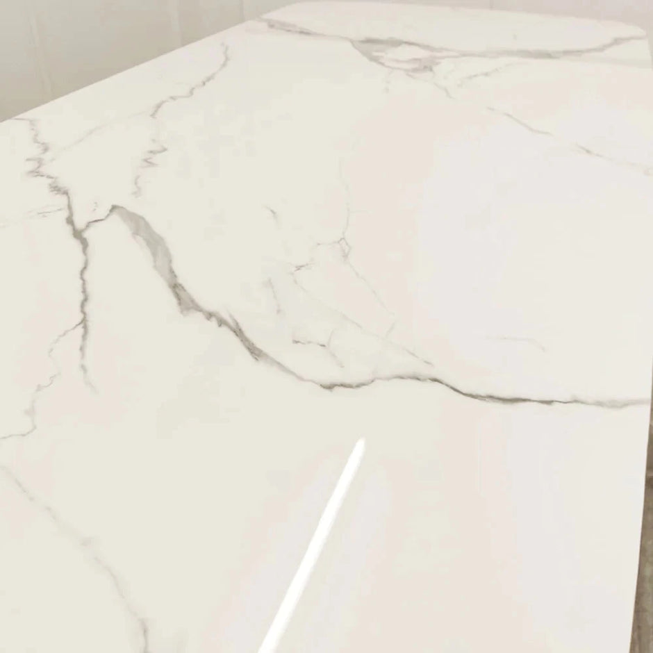 New Orion Gold Luxury Italian 1.8m White Marble Stone Dining Table +6 Chairs Set