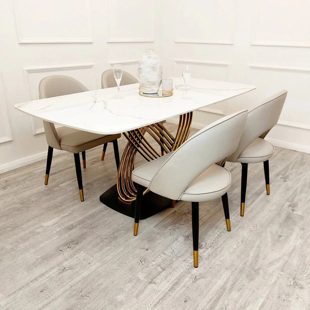 New Orion Gold Luxury Italian 1.8m White Marble Stone Dining Table +6 Chairs Set