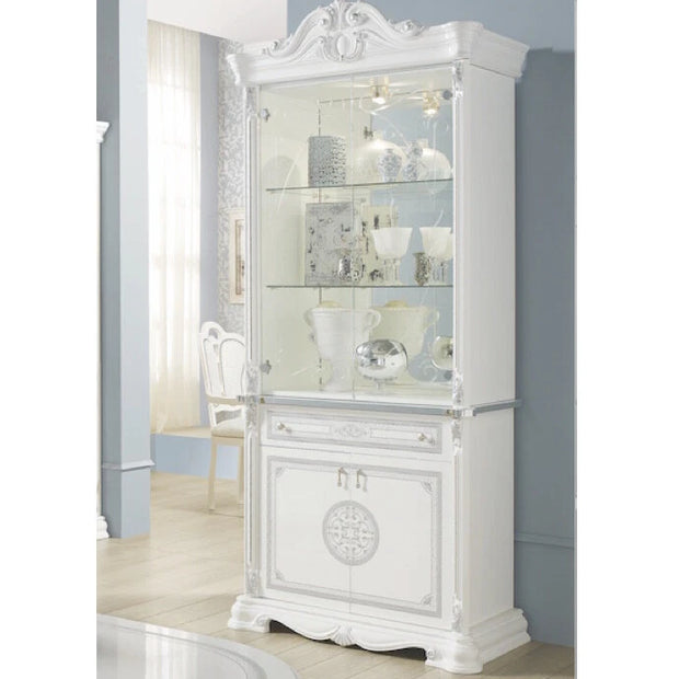 Greta Stunning Italian High Gloss 2 Doors Vitrine/Cabinet White/silver £999