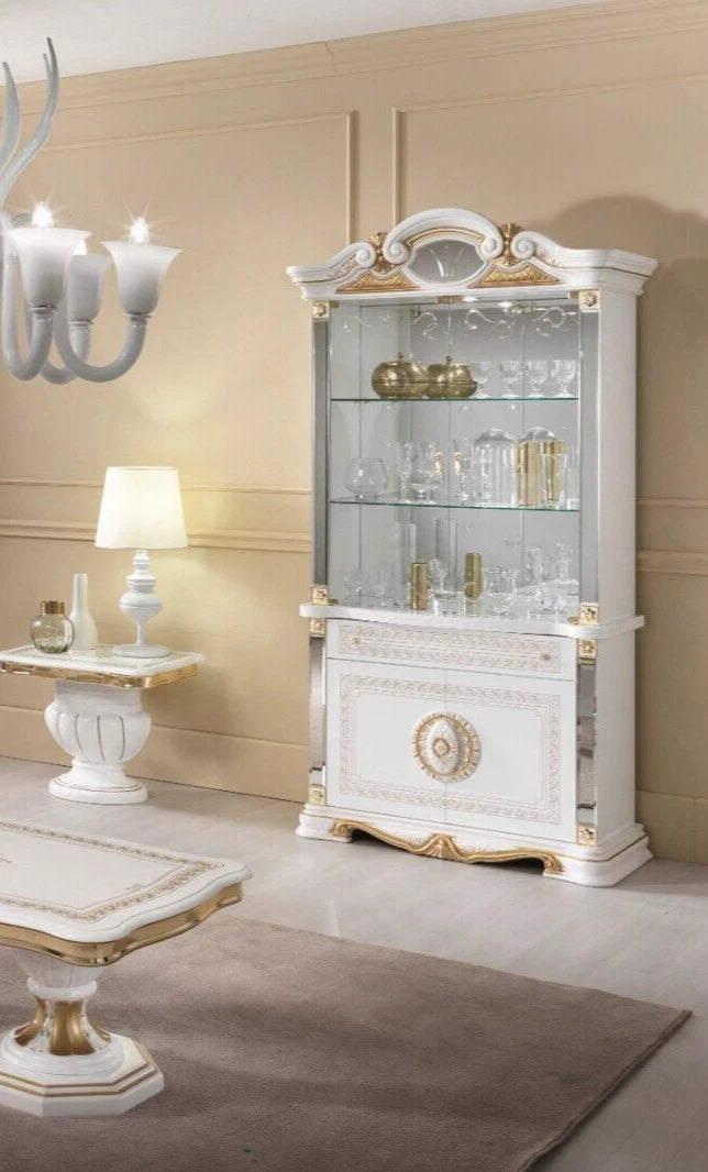 New Betty 2 Doors white/Gold Italian High Gloss Display Cabinet From Ben Company