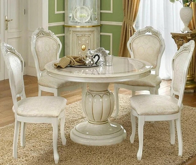 Leonardo Ivory/Gold  Round Extension Dining Set with 4 Chair Camel Group