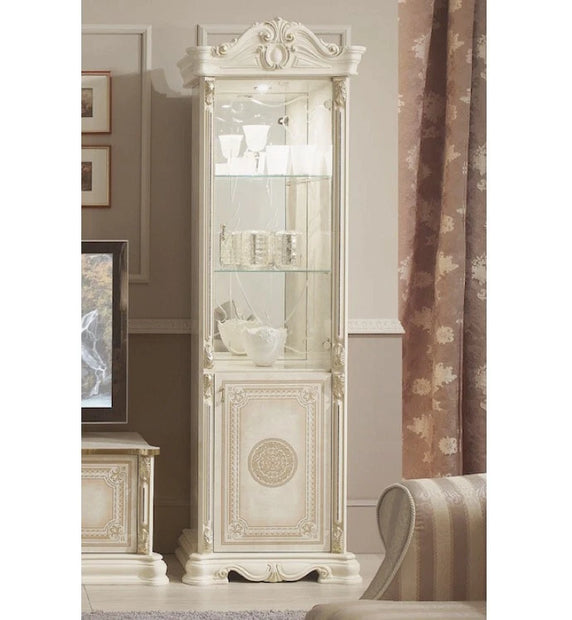 Greta Stunning Italian High Gloss Single Doors Vitrine/Cabinet Beige/Gold