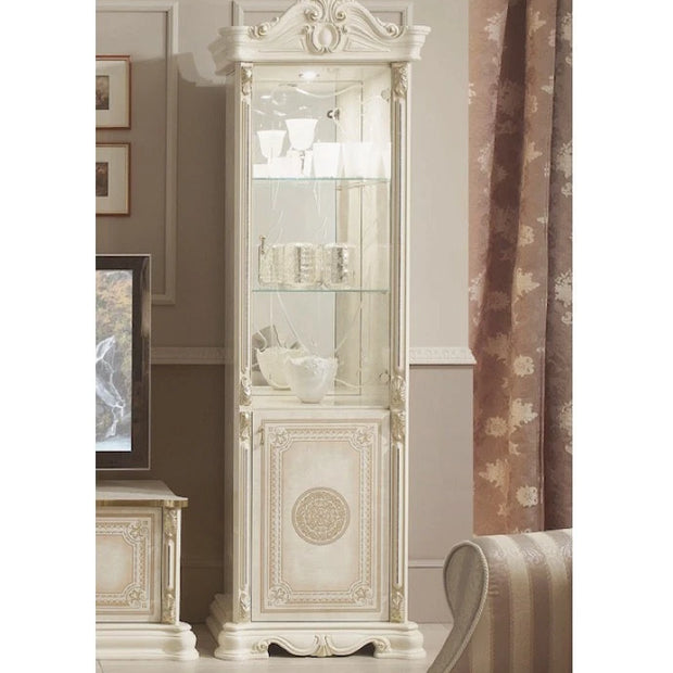 Greta Stunning Italian High Gloss Single Doors Vitrine/Cabinet Beige/Gold