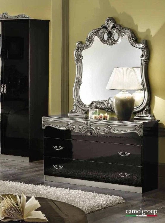 Borocco Luxury Italian 4Doors Bedroom Set In Black & Silver by Camel Group Italy