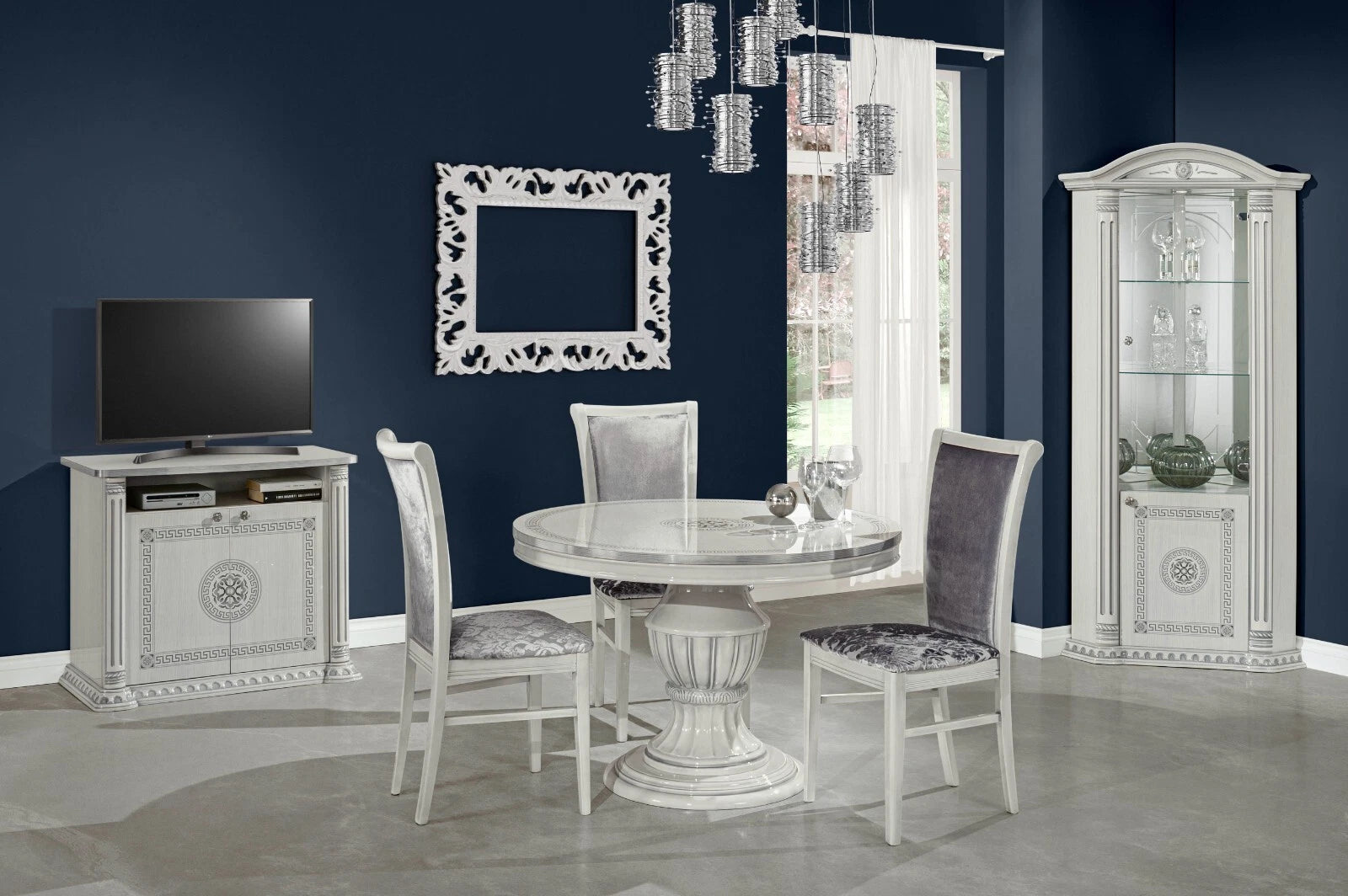 New Design Aurora Large Ext-Dining +6 Chairs Grey / Silver by H2O Design