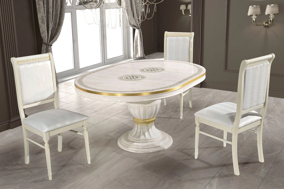 New Aurora Italian Beige /Gold  Oval Ext-Dining Set + 4 Chairs H2O Design