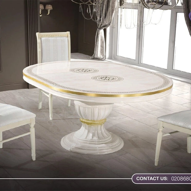 Aurora Versa Design Italian Beige /Gold Oval Ext-Dining Set + 4 Chairs H2O Design