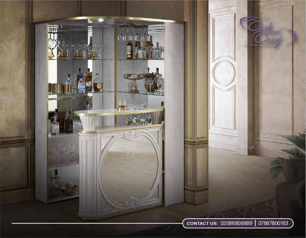 Tiffanie Italian Luxury High Gloss Beige & Gold Corner Bar Unit H2O Design £1399