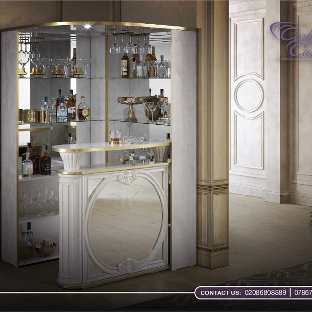 Tiffanie Italian Luxury High Gloss Beige & Gold Corner Bar Unit H2O Design £1399