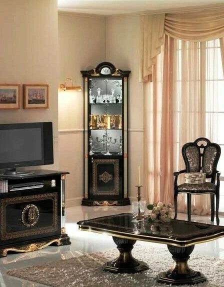 Betty Italian Black-Gold Single/Corner Door Vitrine Luxury Furniture Ben Company