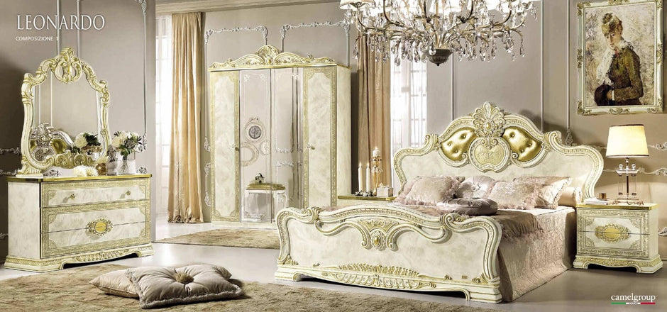 Luxury Leonardo Italian Bedroom Furniture set Ivory-Gold Camel Group-OFFER £2699