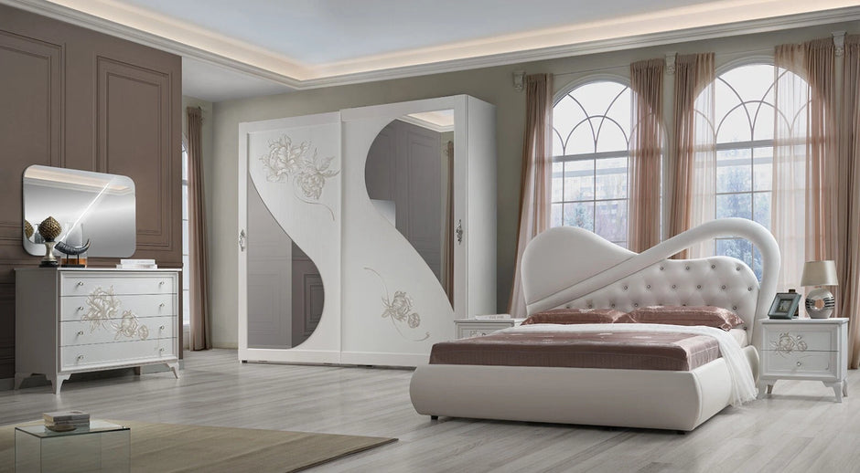 Beautiful Modern Peona Italian Bedroom Set STORAGE + LARGE SLIDING WARDROBE