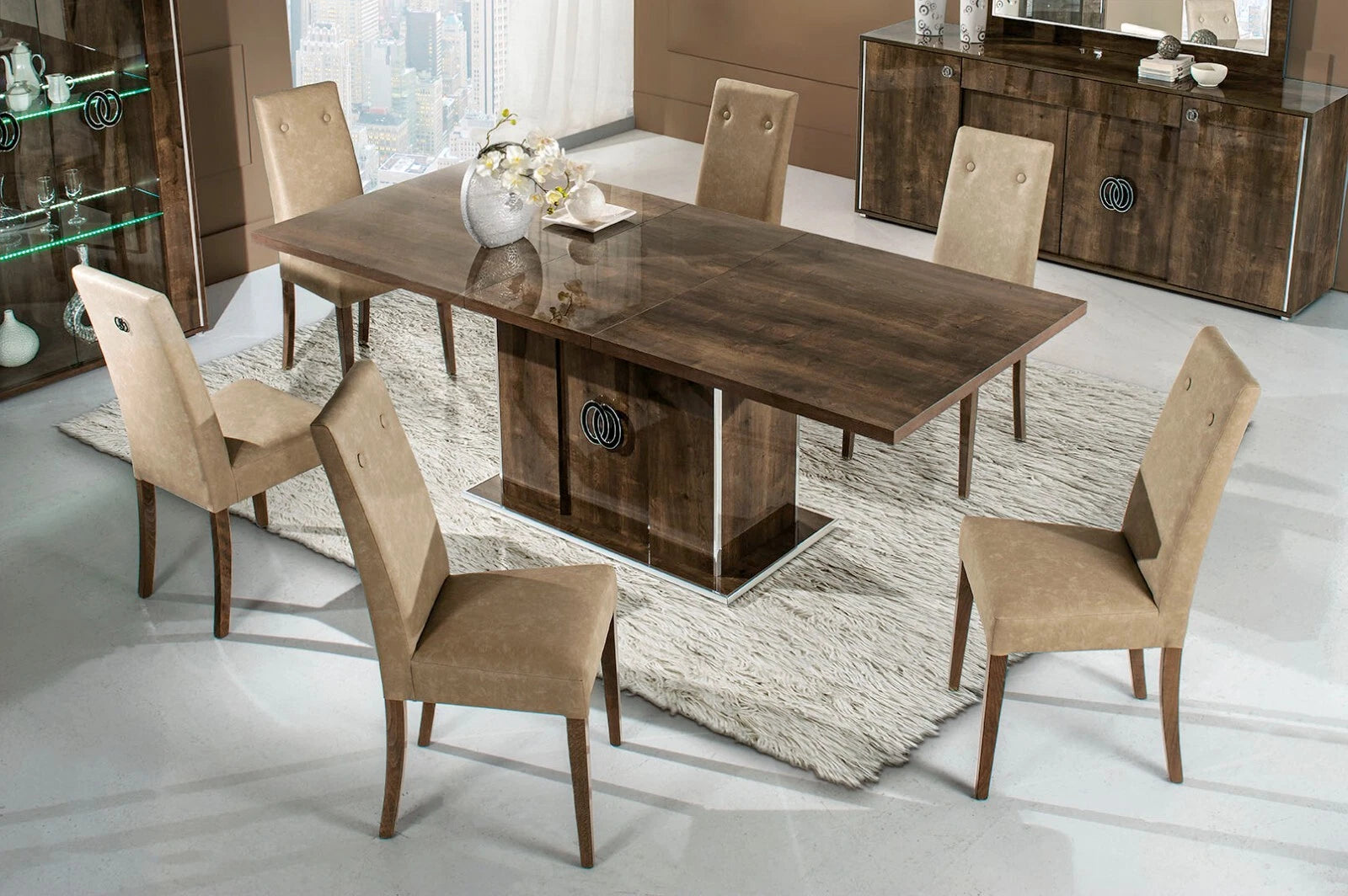 ATHEN ROVERE MONTE  H2O Design Italian High Gloss  ExT-Dining Table + 6 Chairs