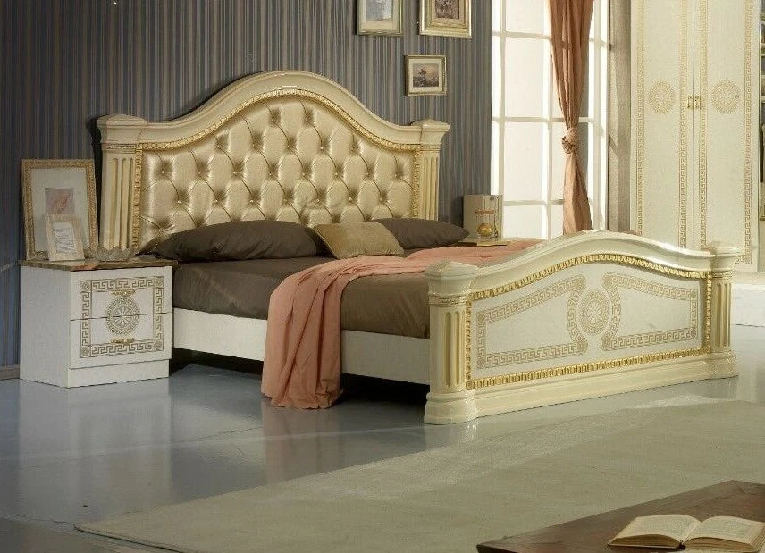 New Serena Leather Headboard Italian Bedroom Set with Dresser+Mirror+2xBedside