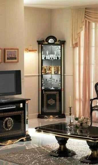 Betty Italian Black-Gold Single/Corner Door Vitrine Luxury Furniture Ben Company