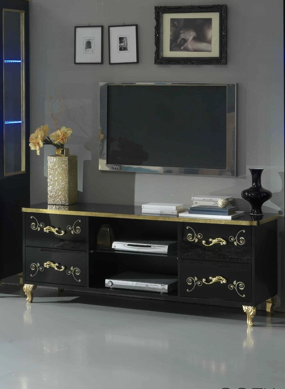Sofia Italian Black/Gold C/Table,TV, 1 or 2 Doors Italian Furniture Ben Comp