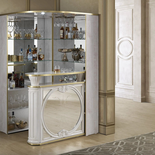 Tiffanie Italian Luxury High Gloss Beige & Gold Corner Bar Unit H2O Design