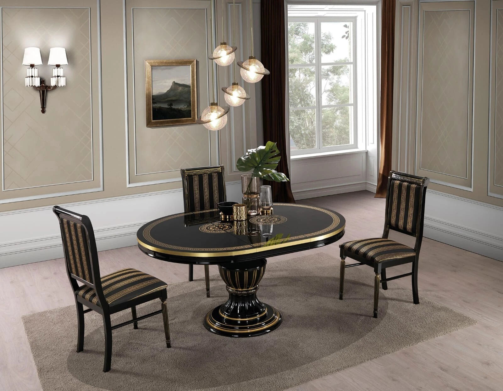 New Design Rosella Italian dining table Black/Gold With 4xChairs by H2O Design