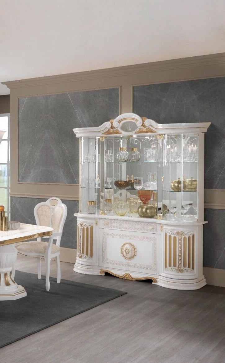 BETTY WHITE & GOLD ITALIAN HIGH GLOSS 4 DOORS VITRINE/DISPLAY UNIT BEN COMPANY