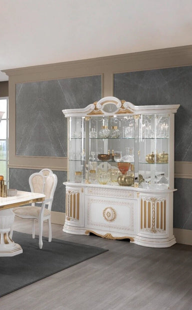 BETTY WHITE & GOLD ITALIAN HIGH GLOSS 4 DOORS VITRINE/DISPLAY UNIT BEN COMPANY
