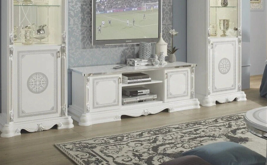 New Stunnung Greta Italian Beautiful TV Cabinet White/Silver Chrome Tutto Mobili