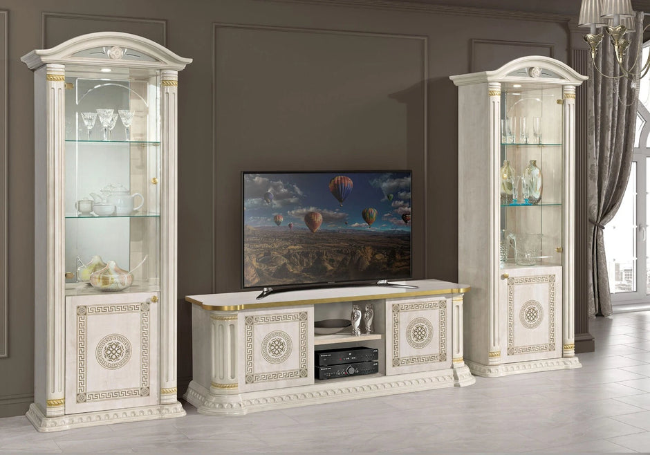 New Aurora Italian High Gloss 2 Doors Display Vitrine Beige/Gold H2O Design