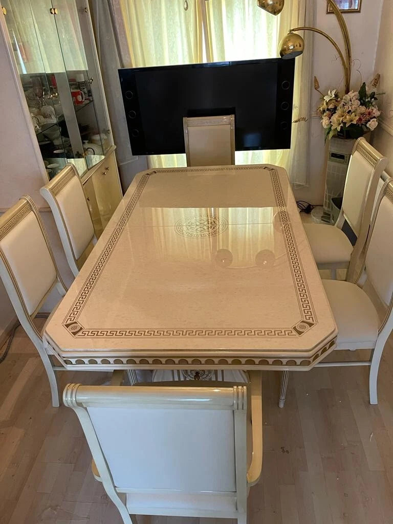 Rosella Italian Large Ext-Dining table with 6 Eco Leather chairs by H2O Design