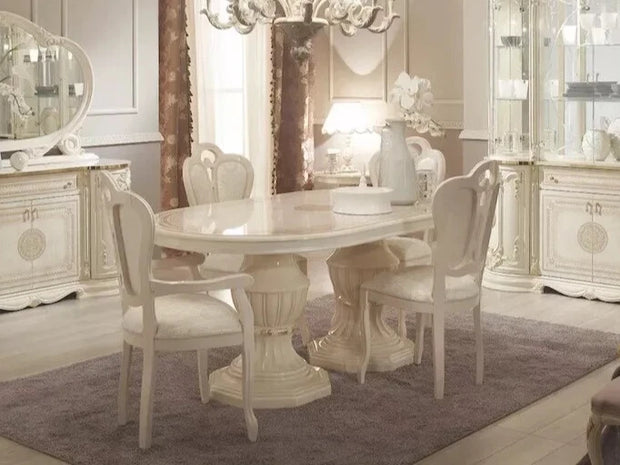 Greta Italian Large Extending Dining Table With 6 chairs-Beige/Gold Tutto Mobili