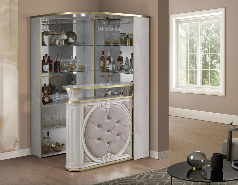 Tiffanie Italian Luxury High Gloss Beige & Gold Corner Bar Unit H2O Design