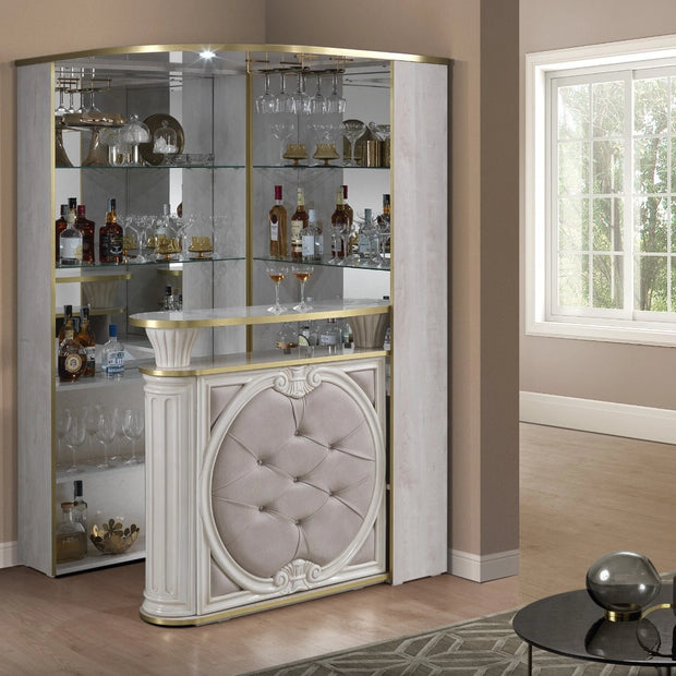 Tiffanie Italian Luxury High Gloss Beige & Gold Corner Bar Unit H2O Design