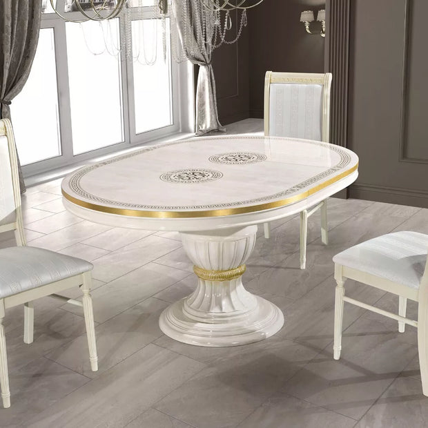 Aurora Versa Design Italian Beige /Gold Oval Ext-Dining Set + 4 Chairs H2O Design