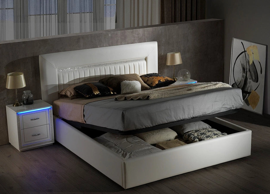 Luxury Gema Storage With LED Lights H/Gloss Italian Bedroom Set 6 Door wardrobe