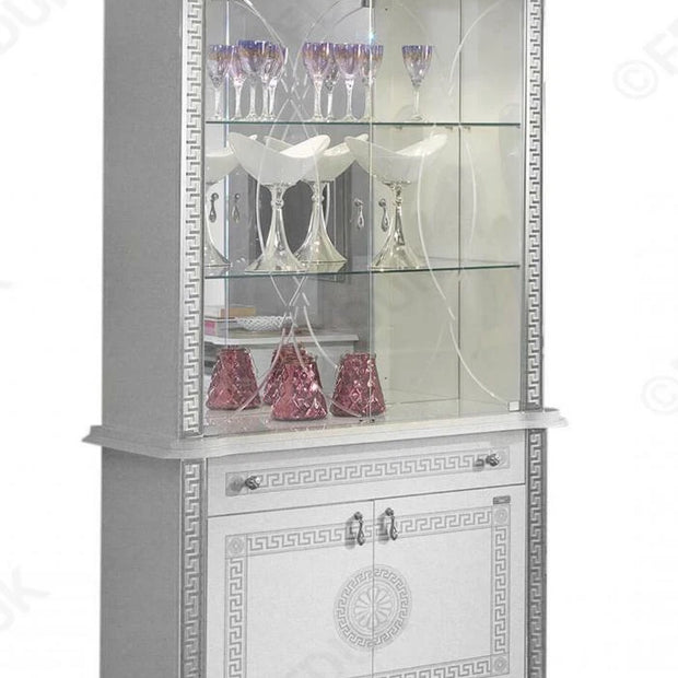 NEW VENUS ITALIAN WHITE/SILVER ITALIAN HIGH GLOSS 2 DOOR DISPLAY CABINET BEN COMPANY