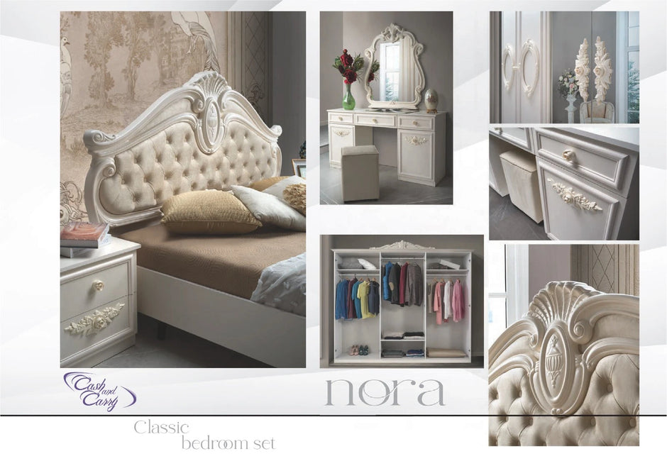 Luxury NORA Italian High Gloss Bedroom with 6 Doors+ Vanity Dresser  Beige/Gold