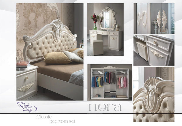 Luxury NORA Italian High Gloss Bedroom with 6 Doors+ Vanity Dresser  Beige/Gold