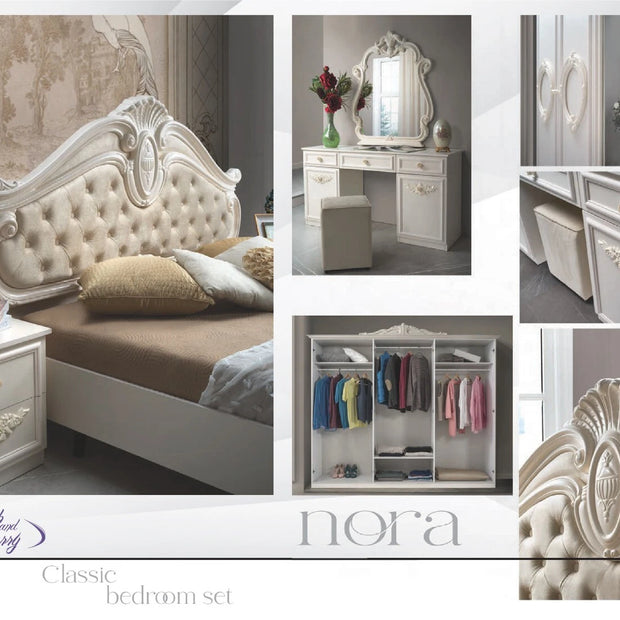 Luxury NORA Italian High Gloss Bedroom with 6 Doors+ Vanity Dresser  Beige/Gold