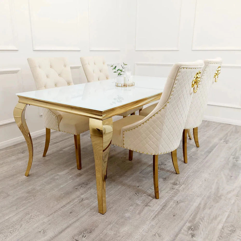 Louis Luxury Italian 1m 1.4m 1.6m 1.8m 2m White Glass Gold Dining Table