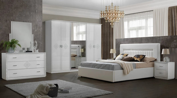 Luxury Gema Storage With LED Lights H/Gloss Italian Bedroom Set 6 Door wardrobe