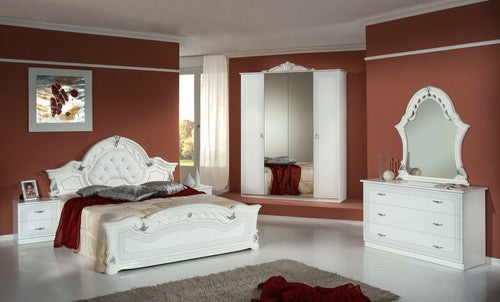 Stella Italian H-Gloss Bedroom Set with 4 Door Wardrobe white-Silver H2O Design