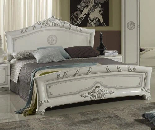 Stunning Greta White/Silver Finish Bedroom Set with 4 Door Wardrobe Tuttomobili